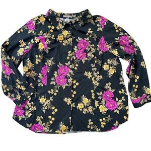 Romantic Dark Fairy Floral Black Button-up Whimsygoth Cottage Size 4 5X Cottage